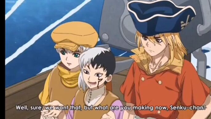 Senku shock he's friends that there gonna make a GPS