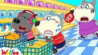 Stop, Wolfoo! Don't Race Shopping Cart! - Learn Safety Tips for Kids at the Mall | Wolfoo Channel