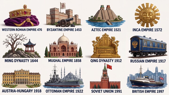 The Last Day of 12 Empires: How History's Greatest Powers Fell