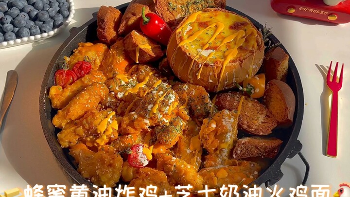 The Perfect Combo: Honey Butter Fried Chicken and Cheese Turkey Noodles～