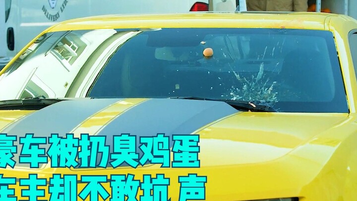 Luxury car pelted with rotten eggs, but owner stands by silently without a peep