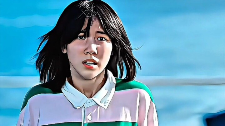 The girl jumped into the sea from the ship.