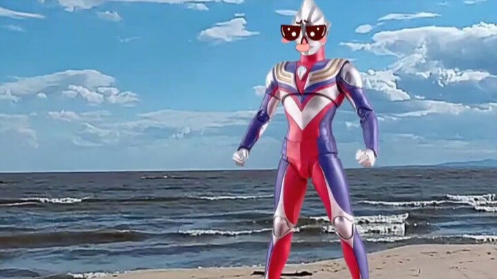 What is Ultraman Tiga looking at?