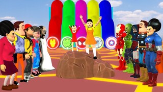 Scary Teacher 3D vs Squid Game Use Rainbow Water Slide Superhero Facing The Lava 5 Times Challenge