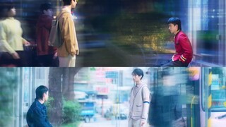 Two glances at each other at the bus stop | One time they disliked each other, the other time they r