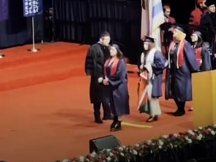 At the graduation ceremony, everyone held a Palestinian flag to show support for Palestine.