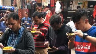 Free breakfast distributed on the street.