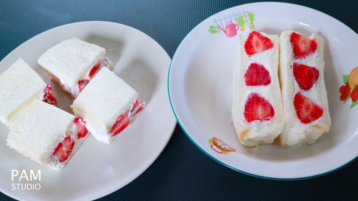 แซนด์วิชสตรอเบอร์รี่ครีมสด อร่อยฉ่ำๆ ทำง่ายๆ Strawberry & Cream Sandwich | Pam Studio