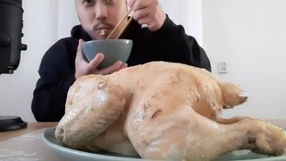 Whole Salted Chicken, Udon & Kimchi - ASMR Eating Sounds