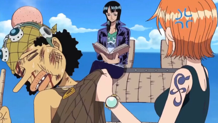 The daily life of the weak friends in Pirates, Usopp gets beaten for his N kinds of bad mouthing.