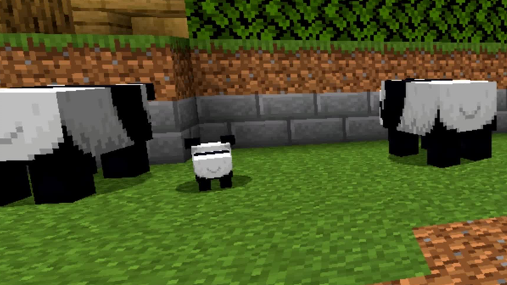 Minecraft 1.14: Baby panda sneezes, scaring the giant panda.