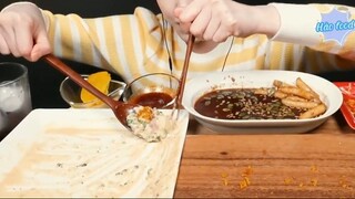 Tokbokki Mecian phô mai và thịt xông khói sốt kem, tôm chiên cuối #amthuc