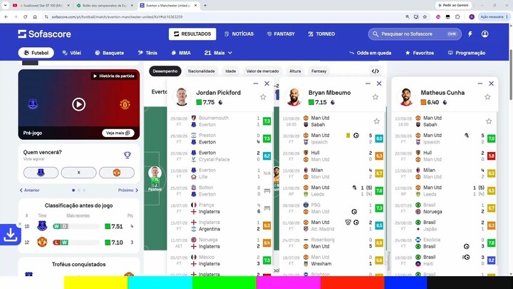 Everton - Manchester United - resenha estatística dos jogadores
