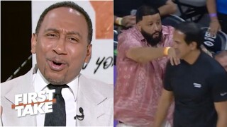 GET UP | Stephen A 'excited' DJ Khaled massaged Erik Spoelstra shoulders in Miami Heat def. 76ers