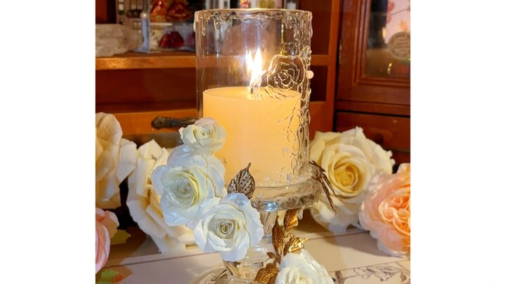 Challenge DIY aromatherapy and atmosphere candlesticks, the candlesticks are decorated with wax rose