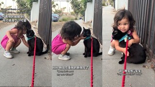 乖巧的女宝宝和小黑猫交朋友啦