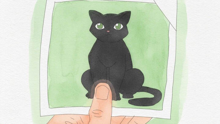gambar kucing item yg di dlm foto lalu dijadikan versi watercolor