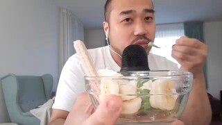 ASMR Matcha Ice Cream, Strawberry Waffers, Banana & Whip Cream + Bowl Licking 🥣👅