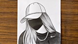 Girl with mask drawing | How to draw a girl wearing a hat | Pencil sketch for beginners | Drawing