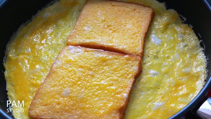 ขนมปังไข่เจียวชีสยืด..ด เมนูไข่ เมนูชีส ฟินๆ ง่ายๆ  Easy One Pan Omelette with Cheese | Pam Studio