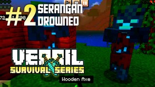 #2 Survival Minecraft PE Gameplay | Serangan Drowned
