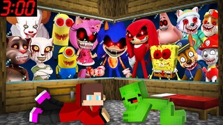 JJ and Mikey HIDE From ALL Scary MONSTERS At Night in Minecraft Maizen SONIC SPONGEBOB PAW PATROL