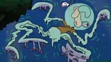 Squidward was fooled and was taken to the moon in a daze, almost falling to his death!