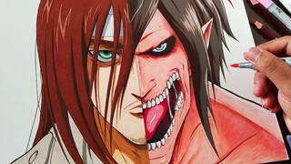 Drawings of Allen and the Founding Titan in different forms