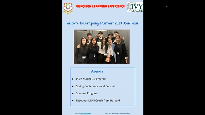 Princeton Learning Experience Open House - 2023 Spring and Summer Model UN Programs