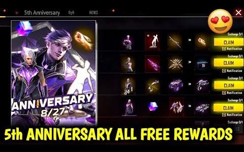 ครบรอบ 5 ปีของรางวัลฟรีทั้งหมด กิจกรรมครบรอบ 5 ปีใน Free Fire Free Fire กิจกรรมใหม่