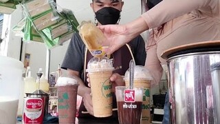 หน้าร้านคึกคักมาไวไปไวคนละ1ถุง2ถุง" คาราเมลนมสด โอวัลตินผสมเนส  ชาไทย