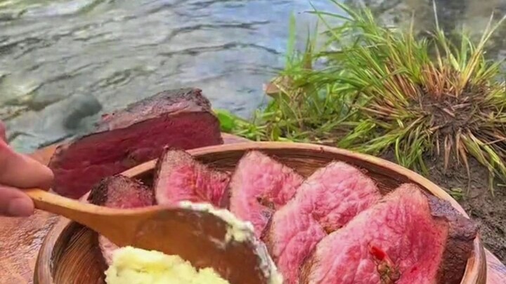 Pink and tender, marbled beef
