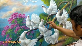 LUKISAN - MELUKIS BURUNG MERPATI / PIGEON PAINTING BY DANDAN SA - Pelukis Cianjur