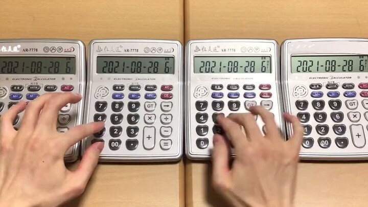 Playing 'Hello Hello' by Snow Man on four calculators