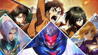 ATTACK ON TITAN MLBB EVENT ( MIKASA , EREN , LEVI ) | AOT PHASES AND MORE