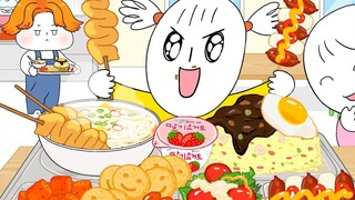 Animasi foomuk】 Makan siang di sekolah enak! Nasi goreng dengan saus goreng dan mie udon bersama tem