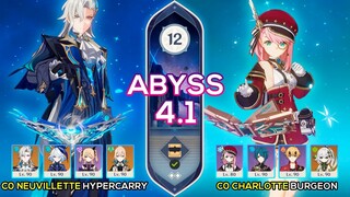 C0 Charlotte Burgeon Melt & C0 Neuvillette Hypercarry I Spiral Abyss 4.2/4.1 Floor 12 Genshin Impact