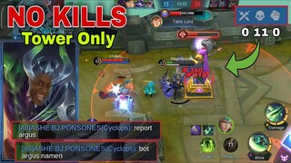 Argus Locked Tower Only No Kills in Ranked Game Mobile Legends