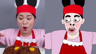 Mukbang Fried Chicken 직접 만든 짜파게티 양념치킨 먹방 DONA 도나   |||  troll..i don't draw