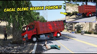 DUMP TRUK GAGAL OLENG TABRAK POHON DAN SEREMPET MOTOR