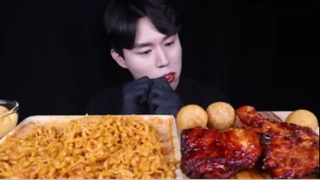 MUKBANG Mì chiên Carbo Buldak Gà viên phô mai #mukbang #asmr