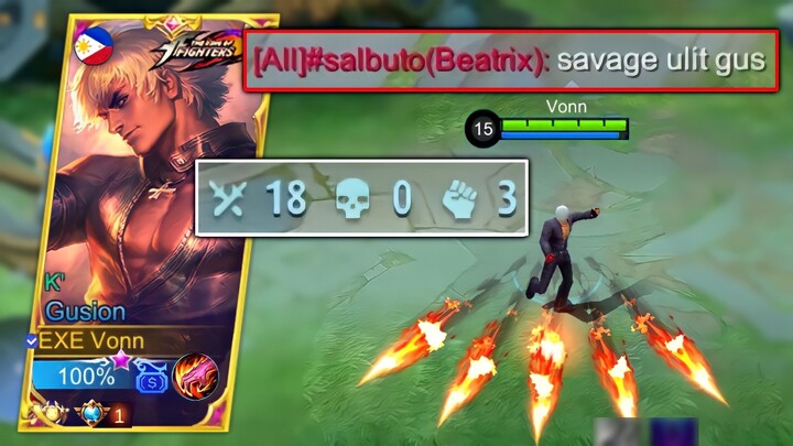 NO DEATHS!! GUSION SAVAGE + 18 KILLS EASILY BURST ANY TANK HERO??!!