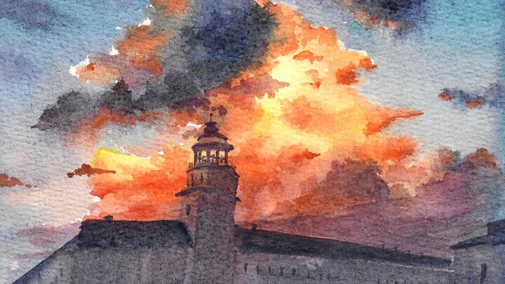 [Original Speed Watercolor Tutorial] Evening Clouds