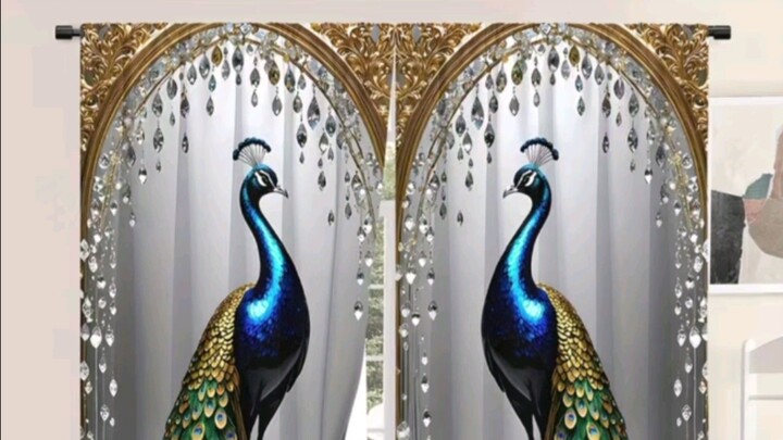 2D Flat, 2pcs Modern Peacock Print Light-Filtering Curtains