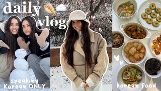 living in seoul: speaking Korean ONLY, cooking & eating Korean food for Seollal, building a snowman