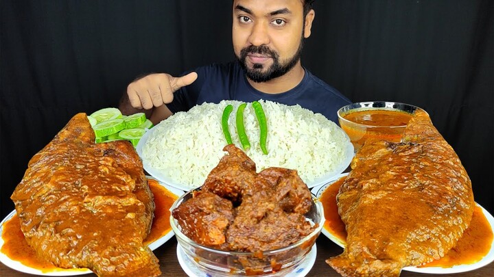 2 WHOLE SPICY FISH CURRY, MUTTON MASALA CURRY, RICE, SALAD, CHILI ASMR MUKBANG EATING || #LiveToEATT