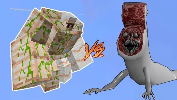 Giant Iron Golem PE Vs. Bridge Worm in Minecraft