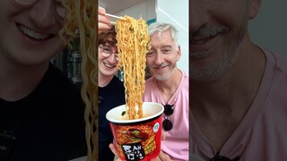 Teaching my dad how to eat food from a korean convenience store!