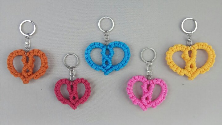 DIY | Macrame Love Keychain Tutorial | Tutorial Gantungan Kunci Motif Hati