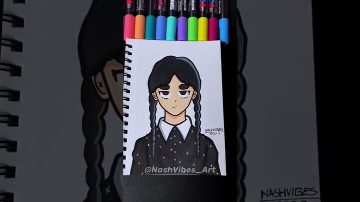 Drawing Wednesday From The Addams Family! Satisfying Art! (#shorts)